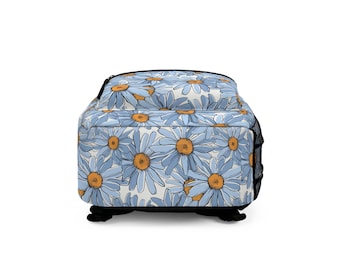 Floral Print Light Blue Backpack Tote - Elegant Women\'s Bag Blue Daisy Print Backpack: Trendy Floral Travel Bag - Etsy main image 2