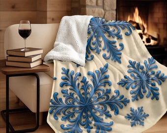 Sherpa Fleece Snowflake-Blanket | Holiday Throw | Winter Home Decor