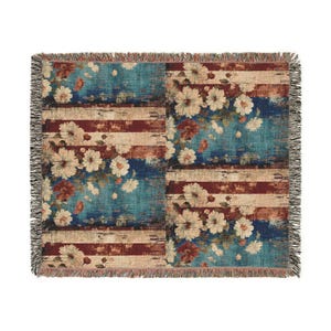 Vintage Americana Woven Cotton Blanket: Patriotic USA Flag Throw