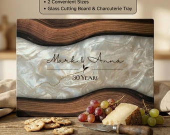 Personalized 30th Anniversary Gift, Glass Cutting Board, Custom Charcuterie Board, Pearl Wedding Anniversary Gift, Wife Husband