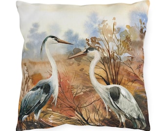 Heron Outdoor Bird Pillow | Vintage Birds Porch Pillows