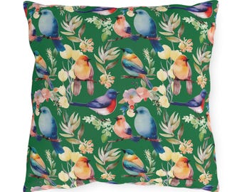Green Songbird Outdoor Bird Pillow | Birds Porch Pillows