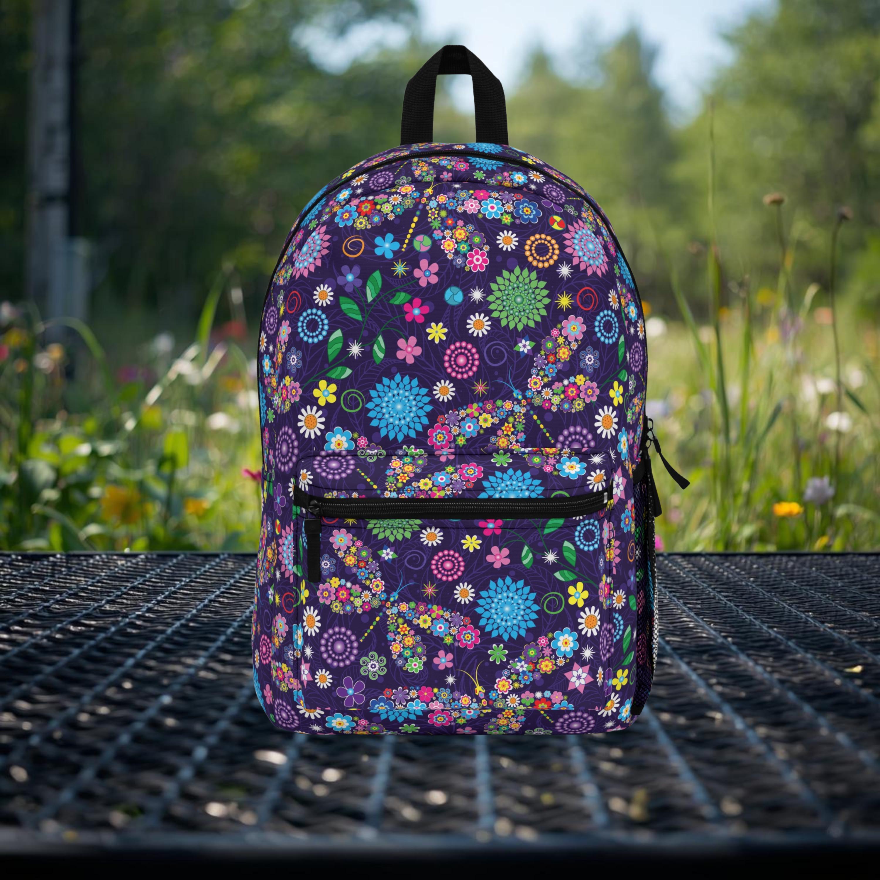 Purple Floral Butterfly Backpack: Colorful School Travel Bag 