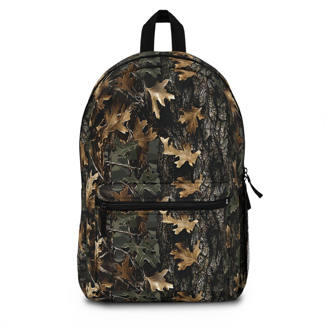 Camo Backpack: Tree Bark & Leaves Design - Bag for Hunting Hiking ...