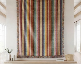 Colorful Tex Mex Woven Cotton Blanket | Southwest Tapestry Throw | Rustic Cabin Decor