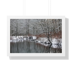 Winter Creek Photography Print: Fresh Snow, Nature Decor