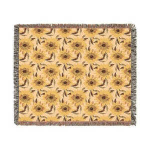 Sunflower Cotton Throw Blanket: Lightweight Boho Cottagecore Decor