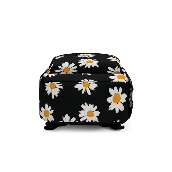Daisy Floral Print Backpack: Black School Bookbag - Etsy