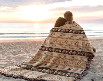 Coperta in cotone intrecciato in stile sud-occidentale: plaid tribale azteco, arazzo boho da parete