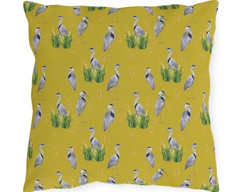 Heron Outdoor Throw Pillow: Waterproof Deck & Patio Decor