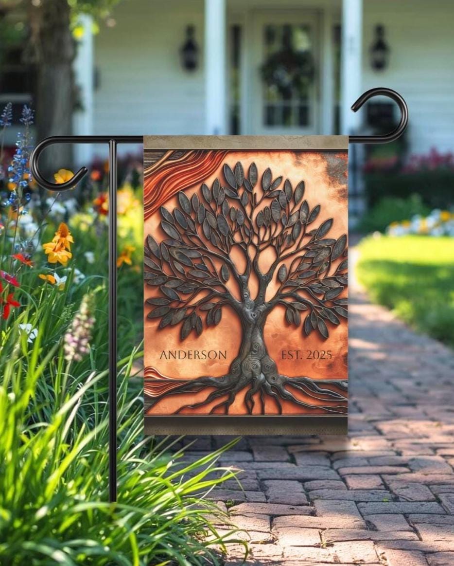 イマンマリアージュGardenガーデンプレート Family Name Tree of Life Yard Flag Personalized | Custom Garden