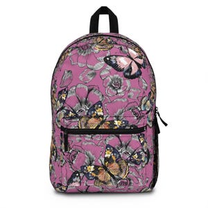 Pink Floral Graphic Backpack: Teen School Travel Daypack
