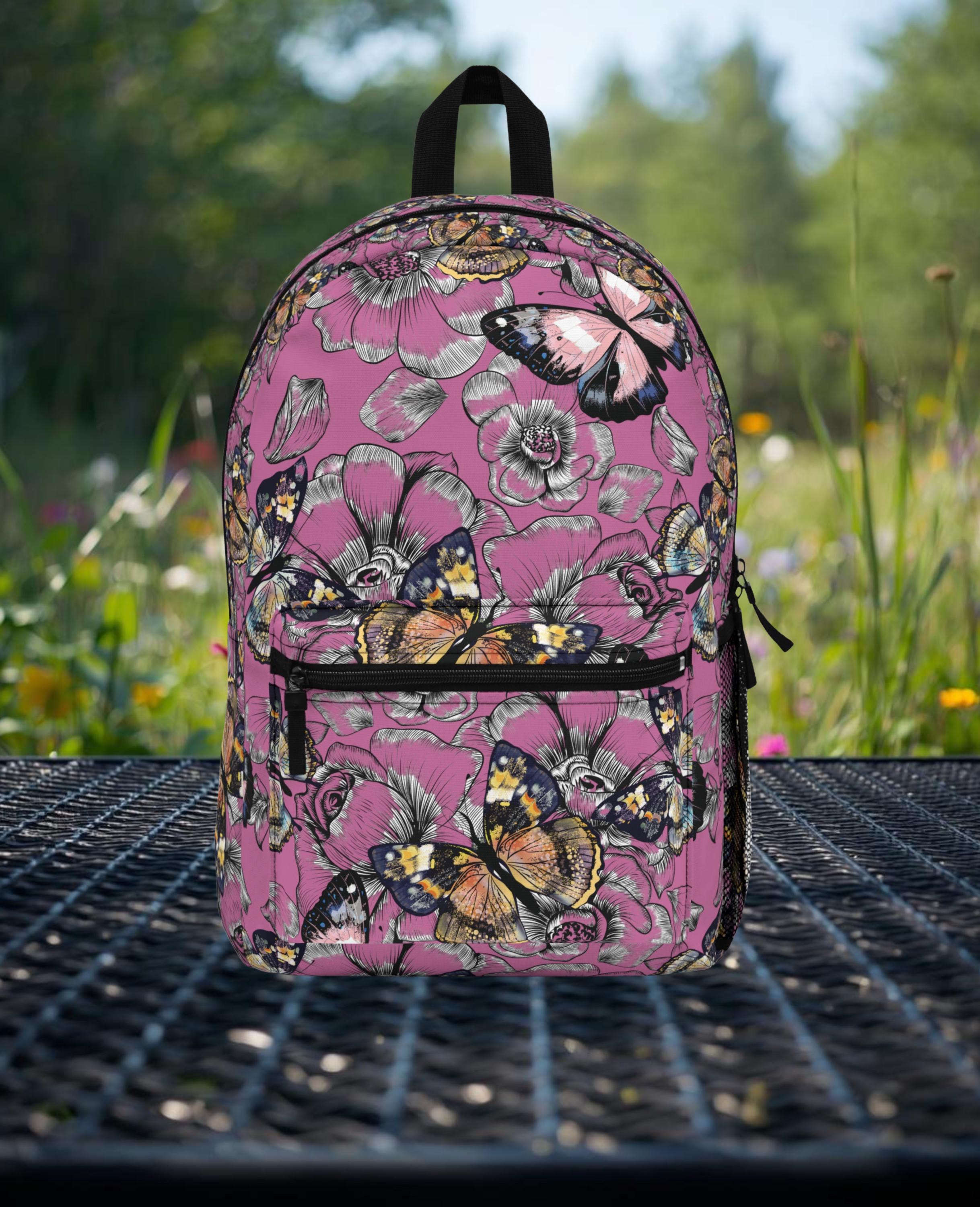 Pink Floral Butterfly Backpack | Flowered Butterflies Bags  display picture 1