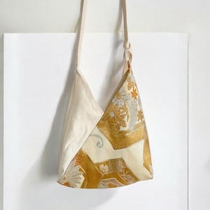 Sac bandoulière Azuma Bukuro – Remake du Obi vintage japonais, mini sac à main bandoulière blanc