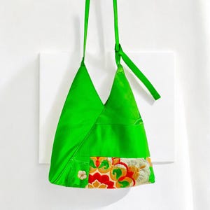 Sac bandoulière Azuma Bukuro – Remake du Obi vintage japonais, mini sac à main bandoulière vert