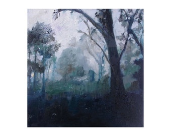 Landscape Oil Painting, Abstract Art, Oil on canvas, 8 x 8 x 0.5 inches, Mist Park by Romany Steele