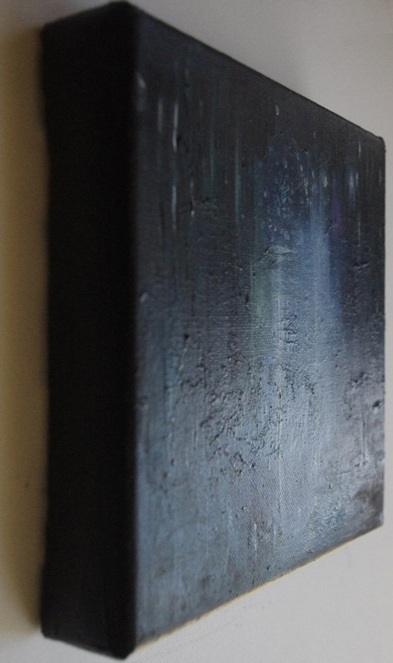 LapisSee, Abstrakte Kunst, Original Gemälde von Romany Steele Öl auf Leinwand gewickelt 8 x 8 x 1,5 Zoll, Lapis Lazuli See Bild 2