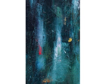 Abstract Painting, Oil on Canvas by Romany Steele, 24 x 12 x 1 inches. (30 x 60 cm), Viridian Sirius