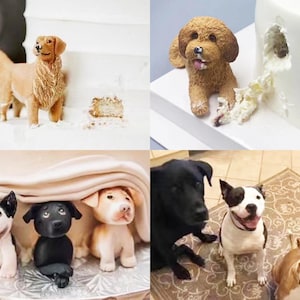 Statua personalizzata in argilla polimerica per animali domestici, Topper per torta nuziale fatto a mano, Souvenir di nozze unico, Topper per torta di compleanno per cani. Regali per amanti dei cani,