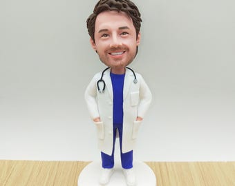 Custom Doctor Bobblehead Figurine: Handmade Polymer Clay Gift