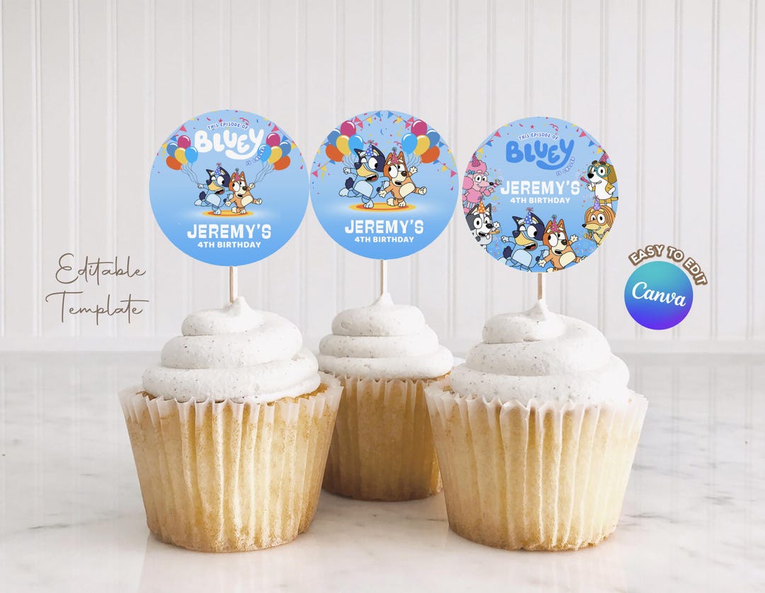 Bluey Bingo Cupcake Topper Blue, Boy Kids Birthday, Birthday Party ...