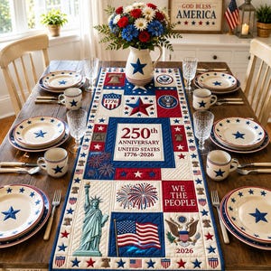 America 250th Anniversary Table Runner, Patriotic Runner 1776-2026, Independence Day USA Table Decor, July 4th Farmhouse Decor