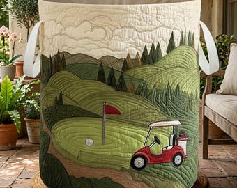 Golf Laundry Basket, Golf Lover Gift For Hamper, Golf Course Storage Bin, Decorative Laundry Bag, Gift for Golfer Home Decor, Golf Basket