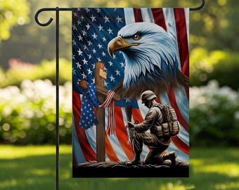 Bandera estadounidense del Día de los Caídos con la Cruz de Cristo, bandera patriótica de jardín con águila, bandera del Día de los Caídos, bandera patriótica cristiana
