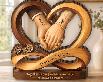 Personalisierte Paar Hochzeit Holzblock, benutzerdefinierte Hand halten Plakette, ein Leben eine Liebe Andenken, romantisches Geschenk für Jahrestag Hochzeit