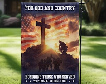 250 Years American Patriotic Garden Flag, Kneeling Soldier with Cross, Veterans Tribute Yard Banner, Honoring Heroes USA 250th Anniversary