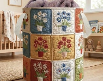 Vintage Flower Laundry Hamper, Flower Bliss Garden Storage Basket, Rustic Farmhouse Laundry Bin, Home Flower Garden Decor, Gift For Mom