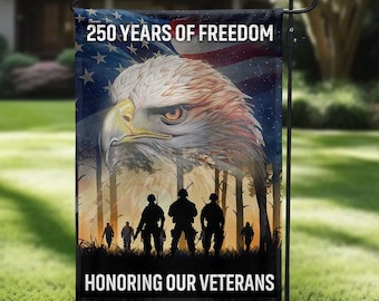 自由の250年を記念したガーデンフラッグ、退役軍人を称える愛国的な鷲の旗、アメリカ合衆国建国250周年記念屋外装飾、アメリカンプライドフラッグ