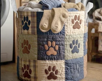 Dog Paw Laundry Basket, Pet Lover Storage Basket, Puppy Paw Laundry Hamper, Dog Lover Laundry Bin, Foldable Pet Toy Storage, Pet Paw Decor
