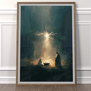 Art mural crèche, Art impressionniste de Noël, Décoration murale religieuse Sainte Famille, Tableau naissance de Jésus, Décoration spirituelle pour la maison