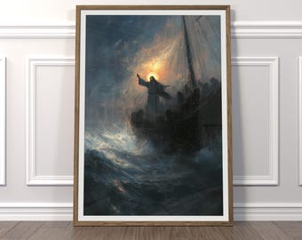 Jesus beruhigt den Sturm Kunst: Christlicher impressionistischer Druck (Digitaler Download)