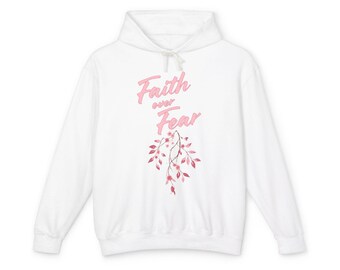 Lightweight Womens Christian Hoodie, Faith Over Fear Design, Proverbs 31:25 Back Print, Floral Cross, Inspirational Religious Apparel, Gift