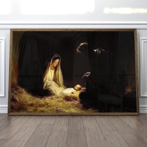 Nativity Scene Art Print, Religious Christmas Wall Decor, Catholic Christian Gift, Mary Joseph Baby Jesus, Holy Family Sacred Picture Art
