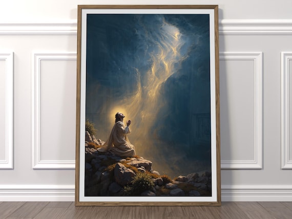 Jesus Praying Alone Print, Matthew 14 23 Wall Art, Modern Christian Poster, Rustic Scripture Decor, Faith Based Gift, Giclée Bible Artwork