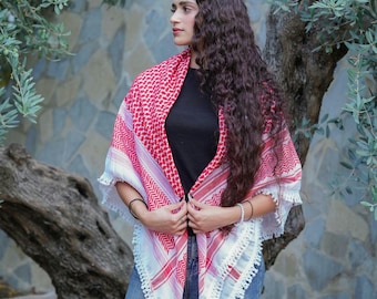 Original Kufiya from Palestine | red-white | Kuffeyeh, Kufiya, Hatta | handmade in Nablus
