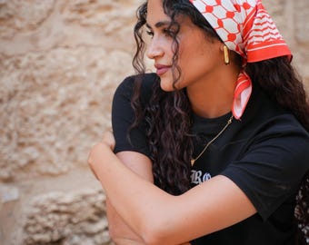 Kufiya Bandana from Palestine - Red White Keffiyeh Scarf