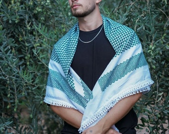 パレスチナのオリジナルクフィヤ | 緑と白 | ナブルスで手作り - Etsy 日本