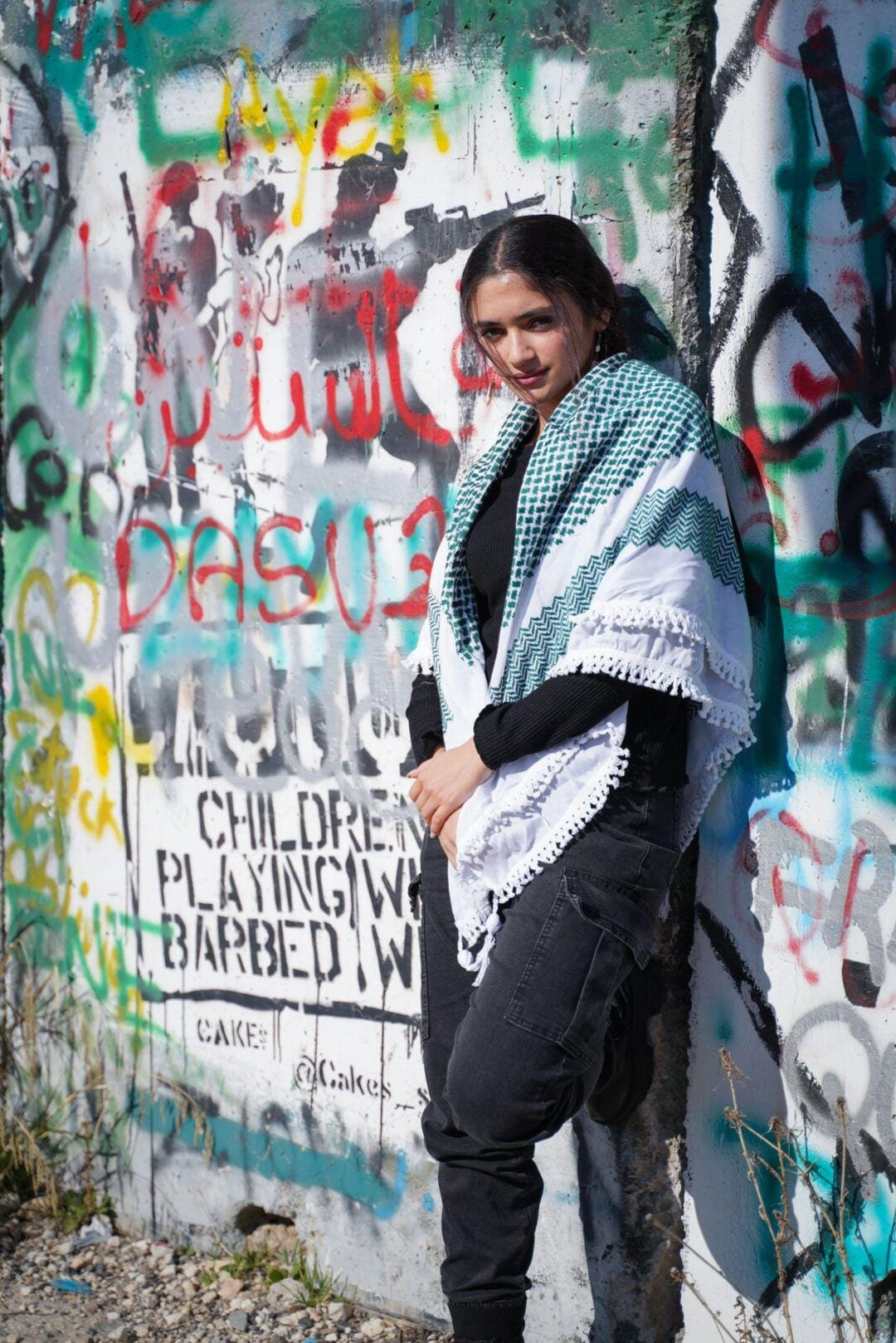 パレスチナのオリジナルクフィヤ | 緑と白 | ナブルスで手作り - Etsy 日本