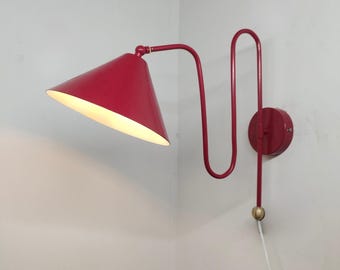 Handmade Wall-Mounted Red Lamp – Industrial Sconce – Hand-Forged Steampunk Light for living room, Bedroom,  for gift