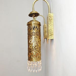 Vintage style solid brass wall mount lantern with crystal finish