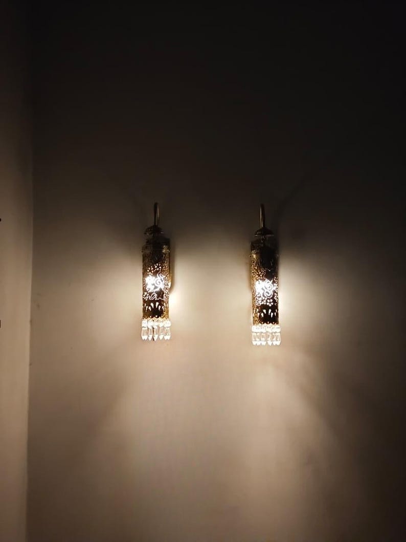 Luxury boho brass wall sconce UL listed E17 crystal hanging accent light