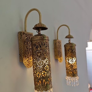Mid century inspired brass lantern wall light decorative fixture