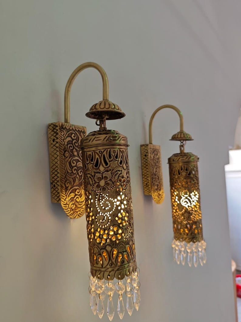 Mid century inspired brass lantern wall light decorative fixture