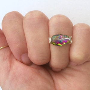 Swarovski Iridescent Magenta Crystal Scarab Ring, 14k gold filled, 14k rose gold filled or sterling silver, *Free US shipping*