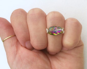 Swarovski Iridescent Magenta Crystal Scarab Ring, 14k gold filled, 14k rose gold filled or sterling silver, *Free US shipping*