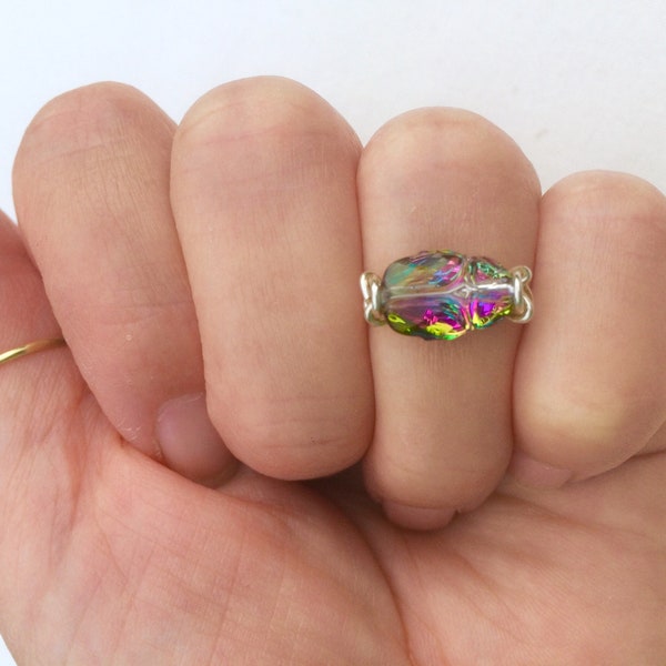 Swarovski Iridescent Magenta Crystal Skarabäus Ring, 14k gold filled, 14k Roségold filled oder Sterling Silber, *Kostenloser Versand in den USA*